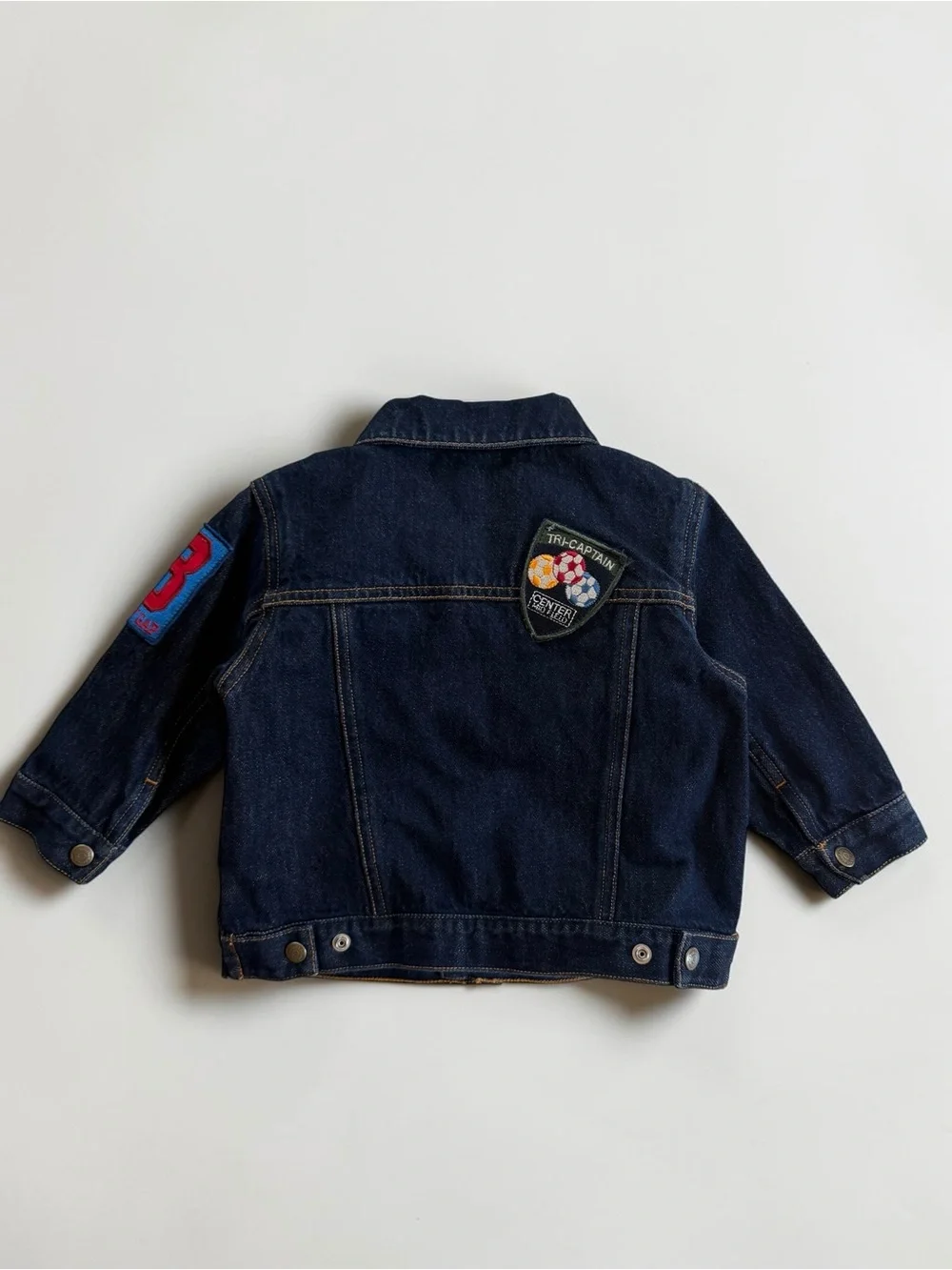 VINTAGE GAP EUC Dark Wash Denim Sports Soccer Football Patch Denim Jacket